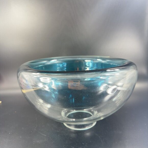 Hollow Cyan Blue Crystal Vacuum Formed Double Wall Glass Bowl Dish Centerpiece - Picture 14 of 16